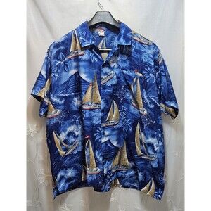 Creations Mens 2XL Blue Shirt Tropical Nautical Coastal Vacation Resort Wear
